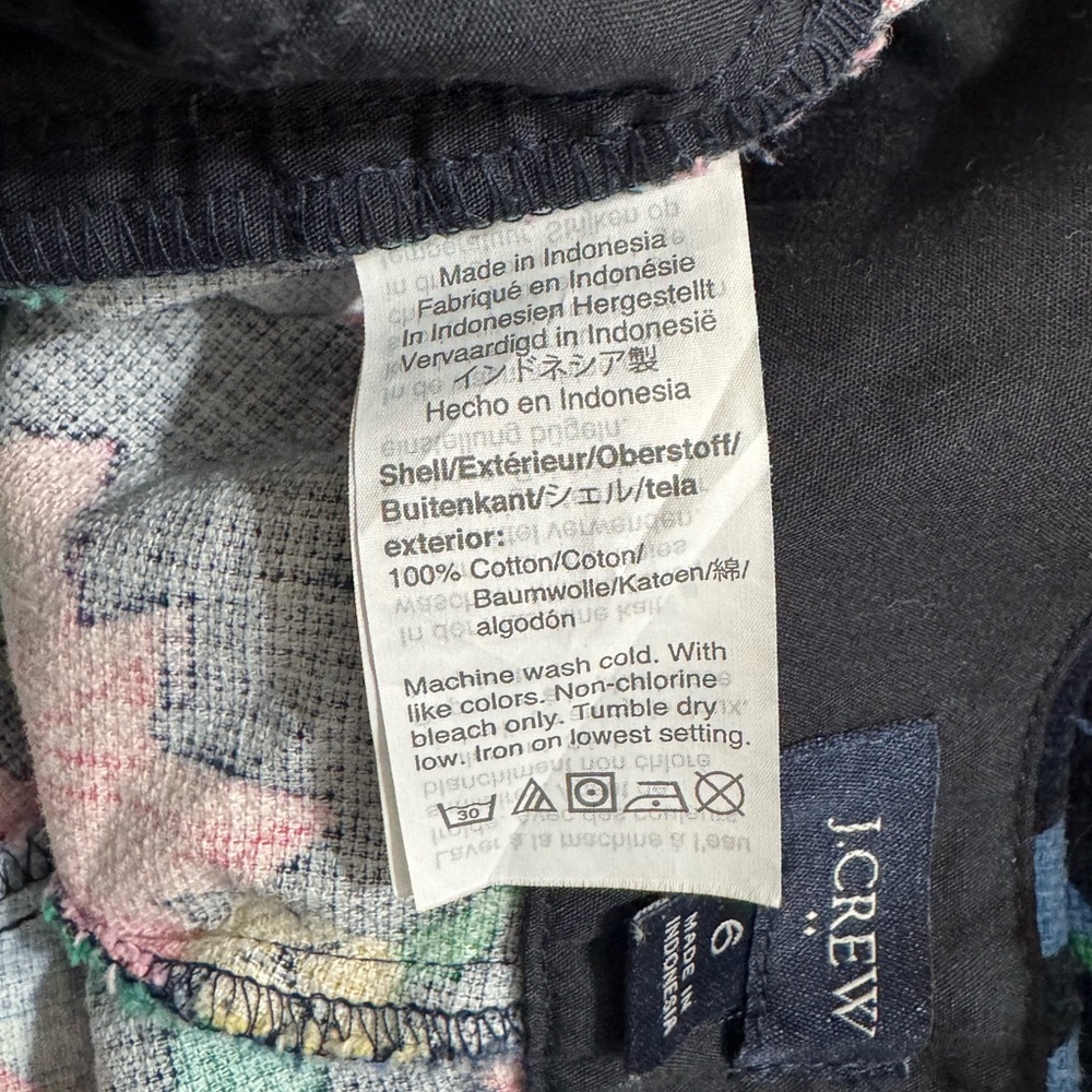J. Crew Navy Floral High-Rise Women's Shorts Basketweave Size 6 Zip Side Pockets - Picture 9 of 9